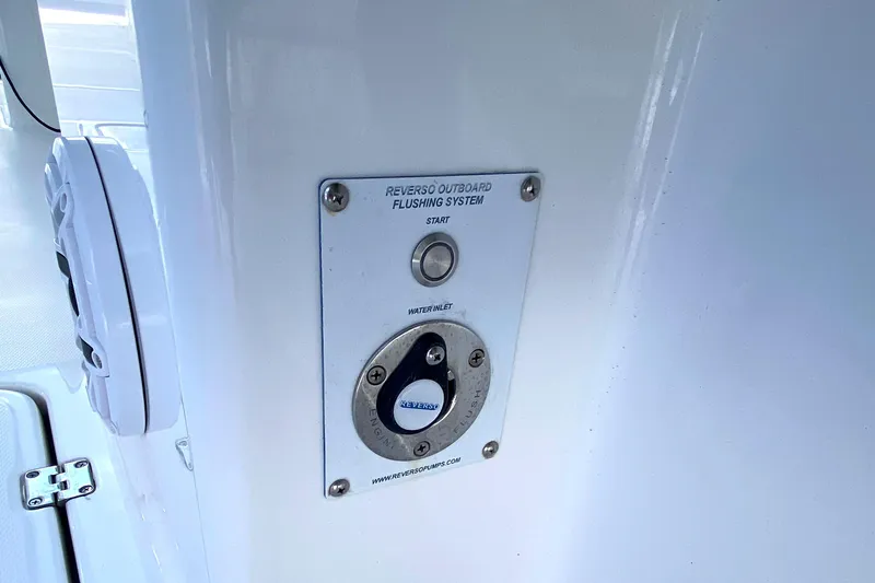  Yacht Photos Pics 2023 Invincible 46 Catamaran flushing system control panel on white surface.