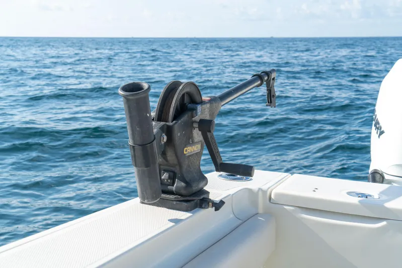  Yacht Photos Pics 2022 Hydra-Sports 3400 boat with fishing rod holder on ocean.
