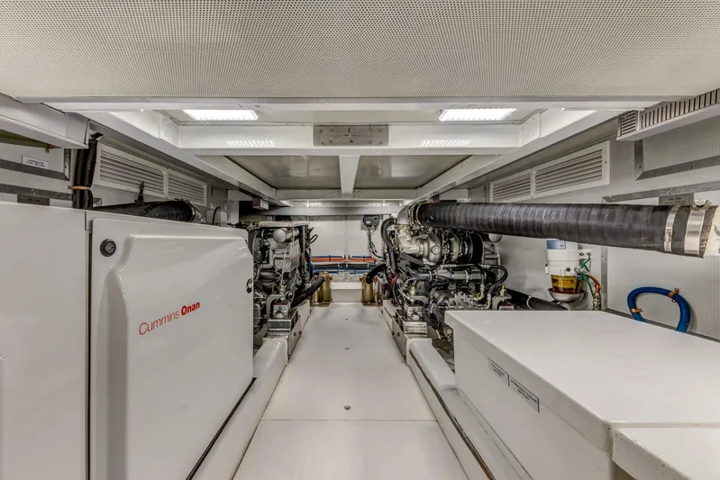  Yacht Photos Pics Engine room of 2025 Norseman 45 FreeOcean yacht, featuring Cummins Onan generator.