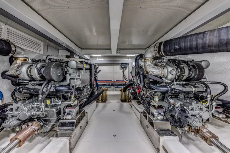  Yacht Photos Pics Engine room of 2025 Norseman 45 FreeOcean yacht, showcasing dual powerful engines.