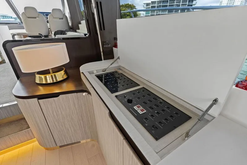 Mi Boat Yacht Photos Pics Luxurious Azimut yacht interior with control panel and elegant lamp, 2019 model.