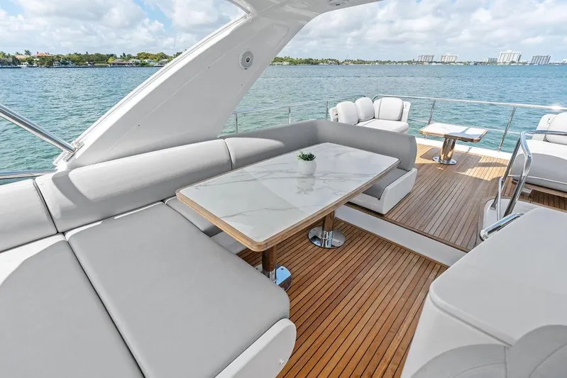 Mi Boat Yacht Photos Pics Luxurious 2019 Azimut yacht deck with elegant seating and ocean view.