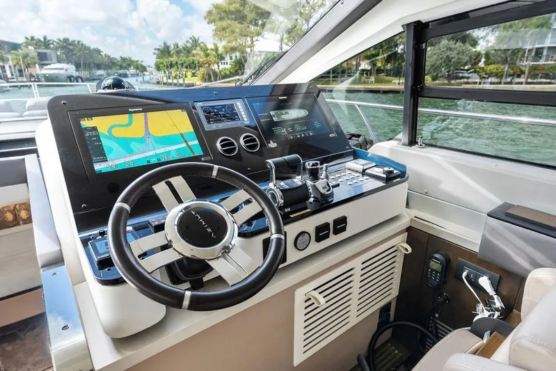 Mi Boat Yacht Photos Pics 2019 Azimut yacht helm with advanced navigation displays and steering wheel.