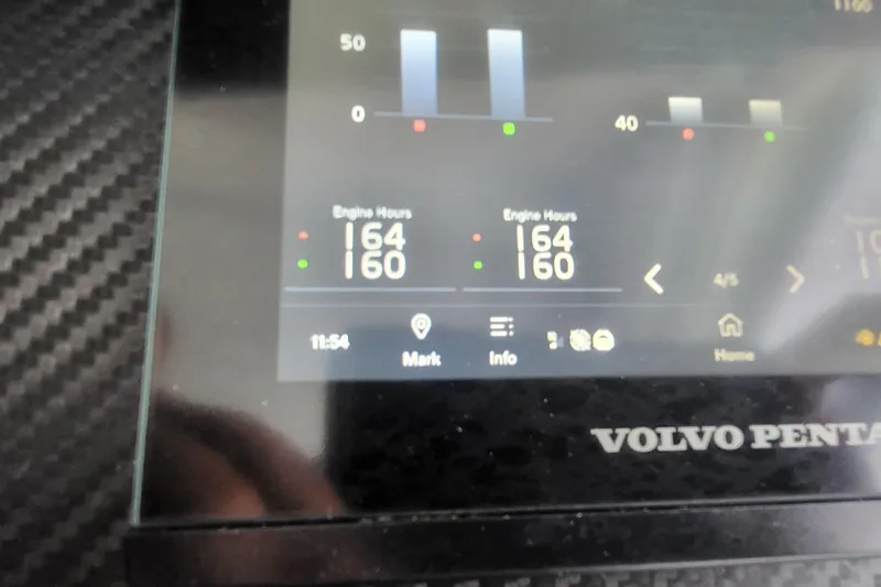  Yacht Photos Pics Volvo Penta display showing engine hours on 2024 Fountaine Pajot MY6.