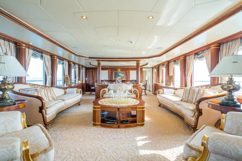 Aquamarina Yacht Photos Pics Luxurious interior of 2007 ISA Isa 470 yacht with elegant furnishings and decor.