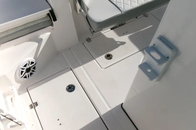 Look At This Boat! Wow! Yacht Photos Pics 2026 Sea Fox 288 Commander boat interior with seating and storage compartments.