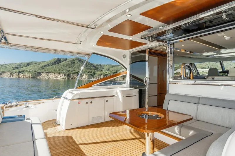 Valencia Yacht Photos Pics Luxurious interior of 2019 Belize 66 Sedan yacht with scenic ocean view.