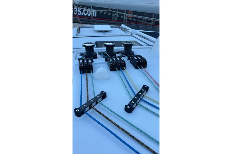 Gtfo Yacht Photos Pics Sailing yacht deck with colorful ropes and winches, Balance 482, 2023 model.