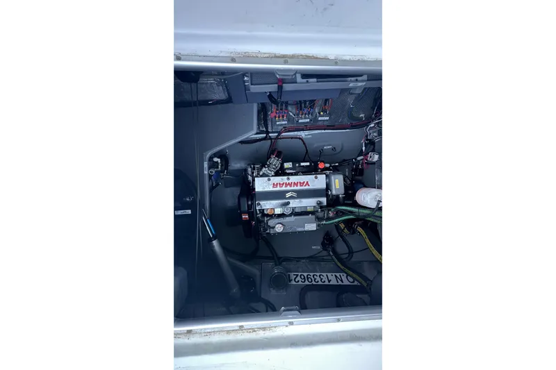 Gtfo Yacht Photos Pics Engine compartment of a 2023 Balance 482 boat, featuring a Yanmar engine.