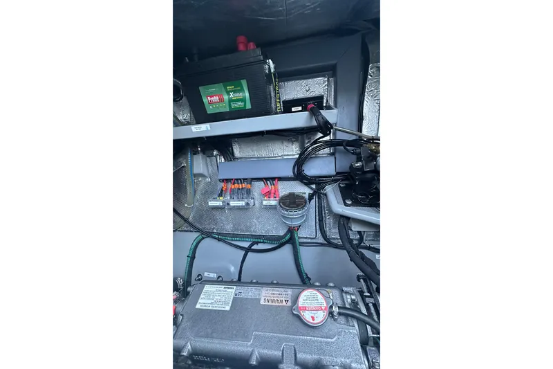 Gtfo Yacht Photos Pics 2023 Balance 482 engine compartment with battery and wiring details.