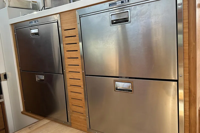 Gtfo Yacht Photos Pics Stainless steel kitchen appliances in a modern setting, Balance 482 model, 2023.