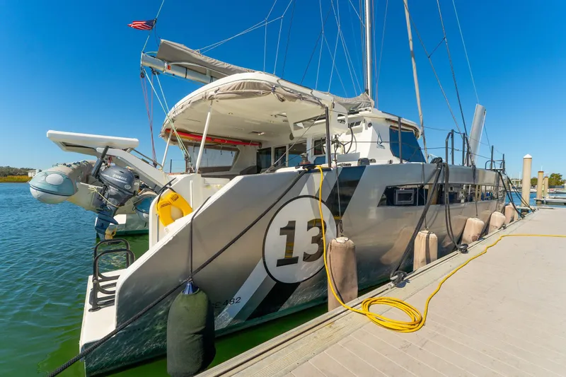 Gtfo Yacht Photos Pics 2024 Balance 482 catamaran docked, featuring sleek design and modern equipment.