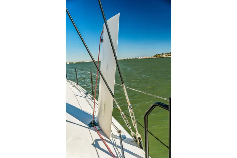 Gtfo Yacht Photos Pics Sailboat deck view, Balance 482 model, 2024, sailing on calm waters under clear blue sky.
