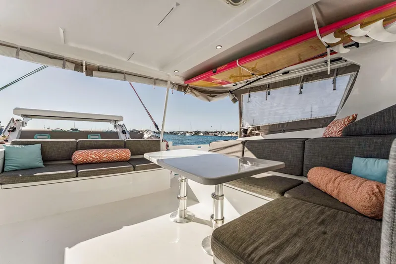 Gtfo Yacht Photos Pics Luxurious 2024 Balance 482 yacht interior with comfortable seating and ocean view.