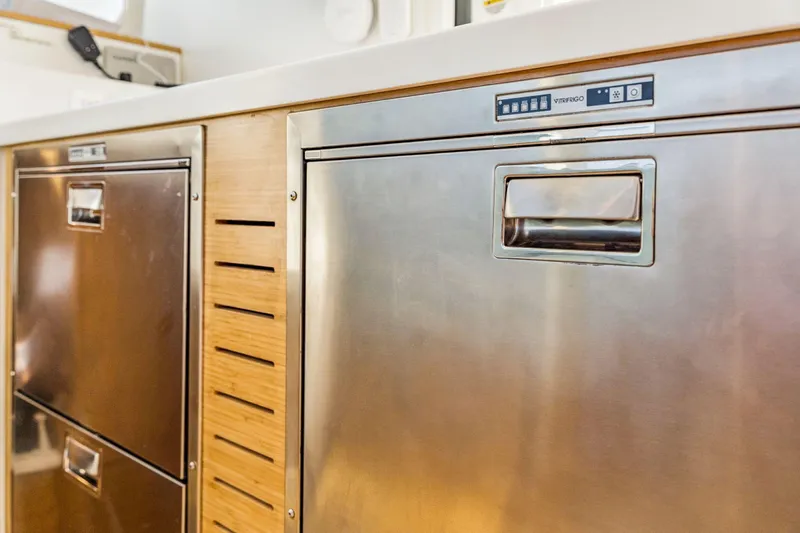 Gtfo Yacht Photos Pics Stainless steel kitchen appliances on Balance 482, 2024 model, featuring modern design and functionality.