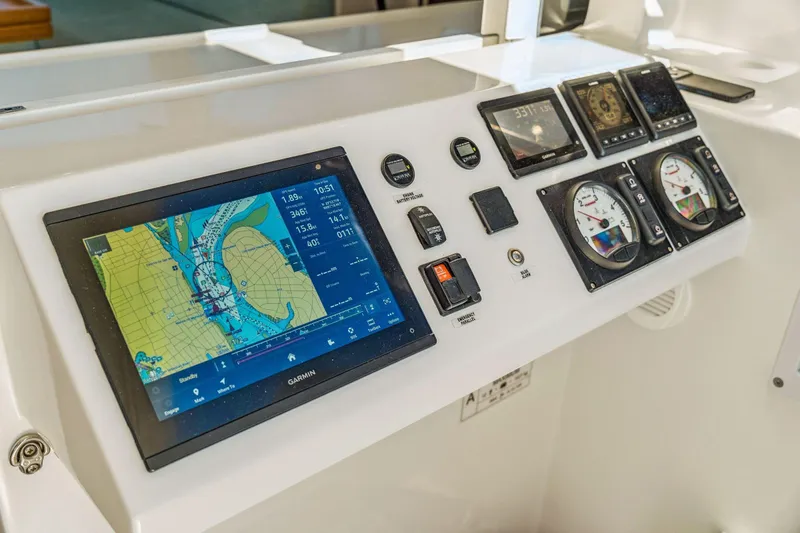 Gtfo Yacht Photos Pics Boat control panel with navigation display and gauges, Balance 482, 2024 model.