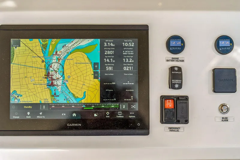 Gtfo Yacht Photos Pics Garmin navigation display on Balance 482, 2024 model, with map and control panel.
