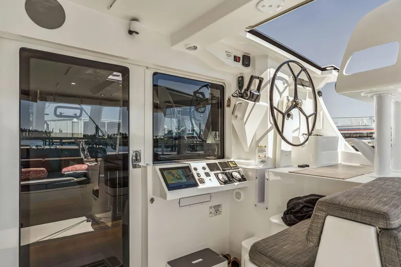 Gtfo Yacht Photos Pics 2024 Balance 482 yacht cockpit with modern navigation equipment and comfortable seating.