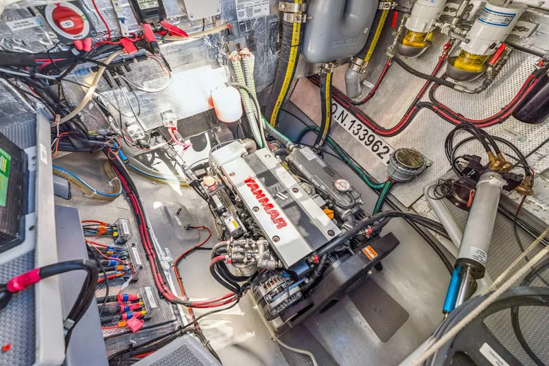 Gtfo Yacht Photos Pics Engine room of 2024 Balance 482 yacht with Yanmar engine and complex wiring system.