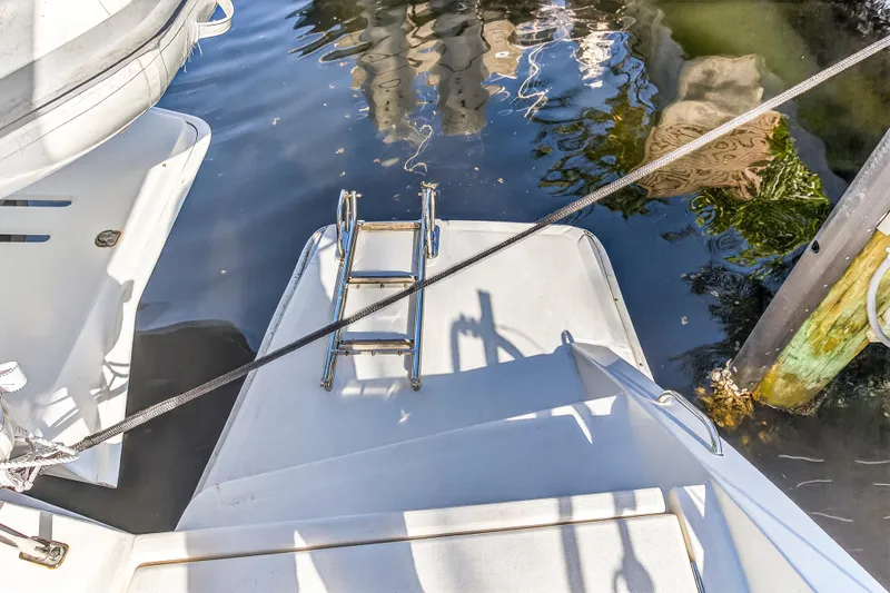 Southern Sky Yacht Photos Pics 2018 Leopard 51 Powercat swim platform with ladder and dock view.