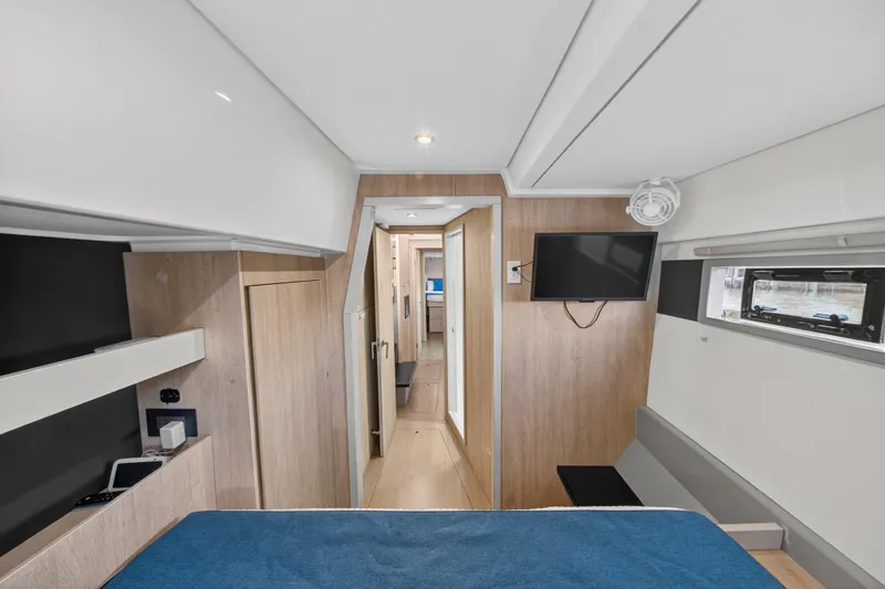 Southern Sky Yacht Photos Pics 2018 Leopard 51 Powercat interior cabin with modern amenities and sleek design.