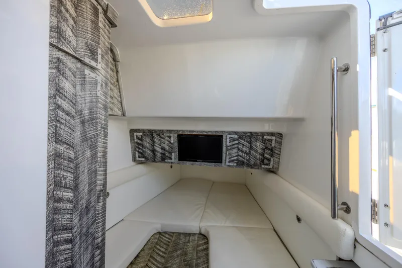 2022 425 Yamahas Yacht Photos Pics Interior cabin of 2019 HCB 53 Sue&ntilde;os boat with modern design and cozy seating.