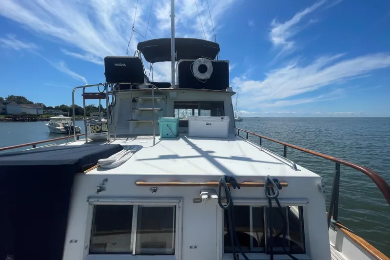 Island Girl Yacht Photos Pics 1990 Grand Banks 46 Classic yacht on calm waters under a clear blue sky.