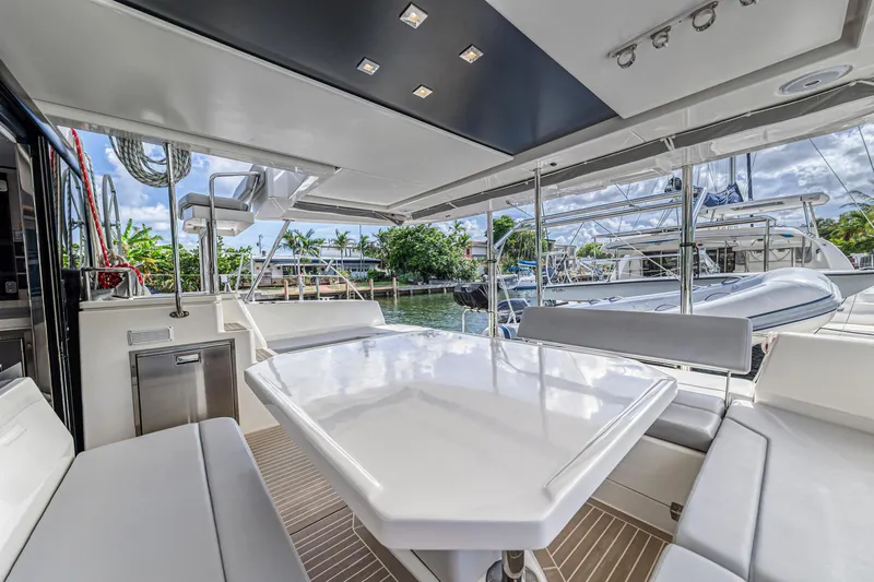  Yacht Photos Pics Luxurious 2020 Leopard 45 yacht interior with sleek seating and modern design.