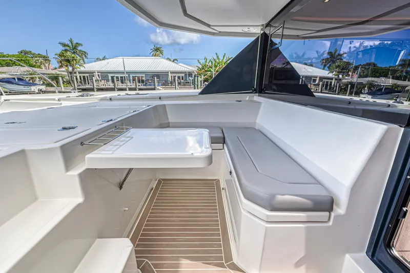  Yacht Photos Pics 2020 Leopard 45 yacht interior with sleek seating and modern design.