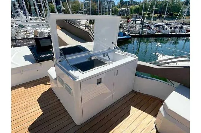  Yacht Photos Pics Outdoor kitchen on 2025 Sessa Marine F47 yacht, featuring sleek design and modern amenities.