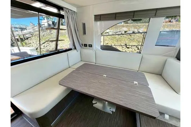  Yacht Photos Pics 2025 Sessa Marine F47 yacht interior with modern seating and table.