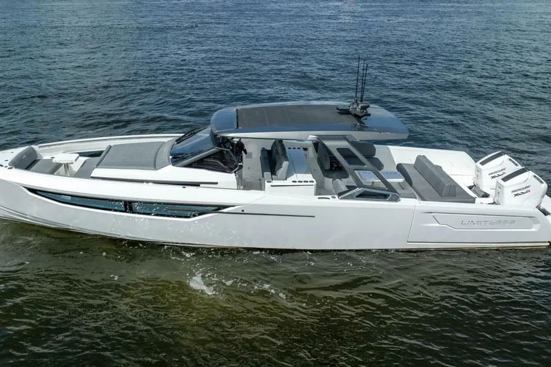  Yacht Photos Pics Luxury Limitless Seas XLV 45 yacht cruising on open water, 2025 model.