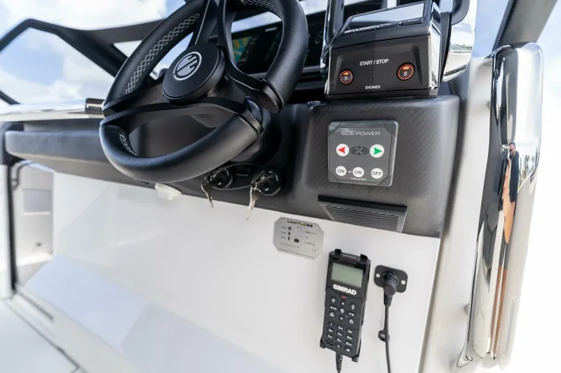  Yacht Photos Pics Steering console of 2025 Limitless Seas XLV 45 boat with advanced controls.