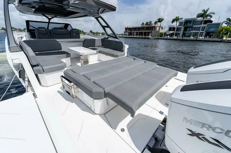  Yacht Photos Pics Luxury Limitless Seas XLV 45 yacht, 2025 model, featuring spacious seating and modern design.