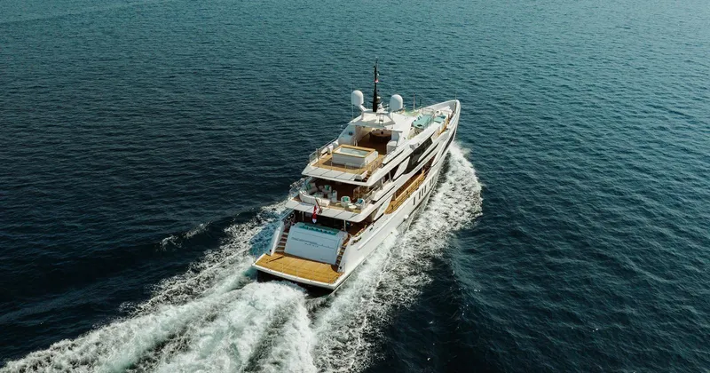  Yacht Photos Pics Luxurious 2020 Benetti Seagull yacht cruising on open sea.