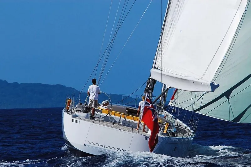Whimsy Yacht Photos Pics Sailing yacht on open sea, Custom Vaudrey Miller 78, 2005, designed by Philippe Briand.