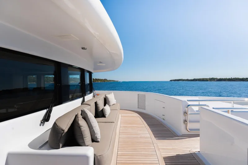 Were Dreams Yacht Photos Pics Luxurious 2008 Amels 171 Limited Edition yacht deck with ocean view and comfortable seating.