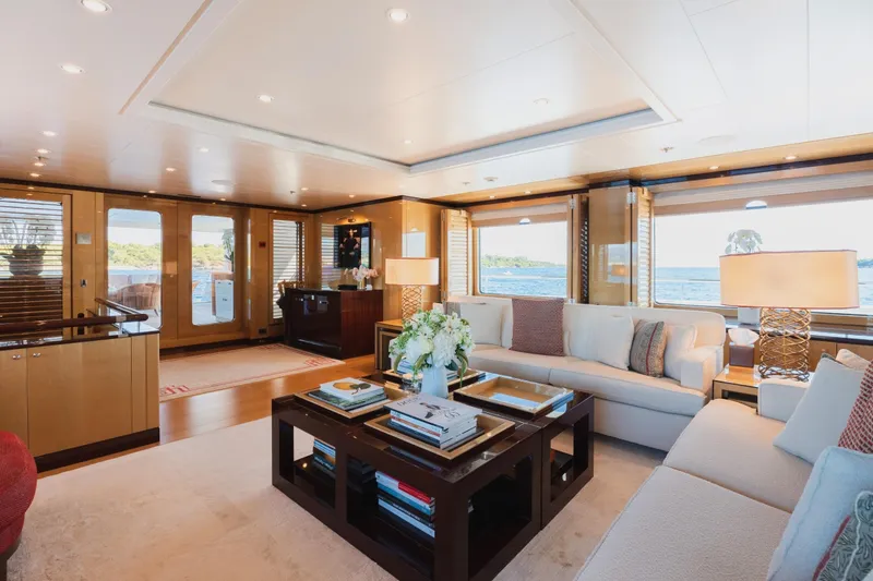 Were Dreams Yacht Photos Pics Luxurious interior of 2008 Amels 171 Limited Edition yacht with elegant furnishings and ocean view.