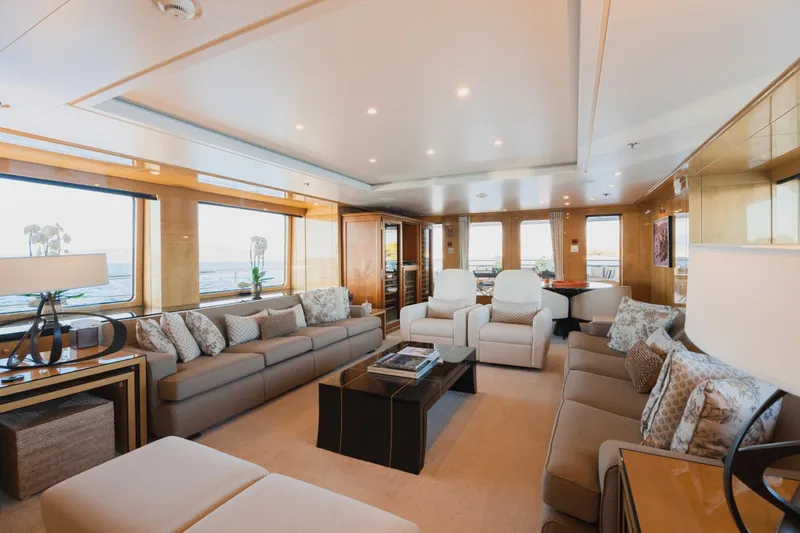 Were Dreams Yacht Photos Pics Luxurious interior of 2008 Amels 171 Limited Edition yacht with elegant seating and decor.