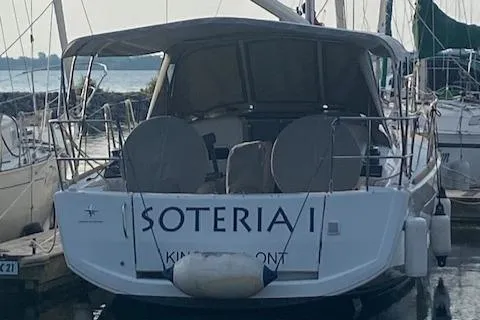  Yacht Photos Pics Jeanneau Sun Odyssey 349 sailboat, 2017 model, docked at marina.