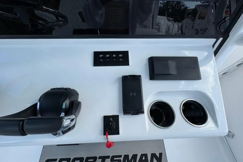  Yacht Photos Pics 2025 Sportsman Open 302 Center Console dashboard with controls and cup holders.