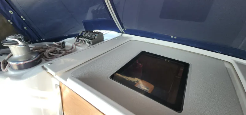 Janice Marie Yacht Photos Pics Cockpit of 2004 Catalina 350 Sloop with winch and control panel.