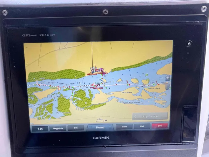 Galileo Yacht Photos Pics Garmin GPS display on 2000 Manta 42 Catamaran showing navigational map.