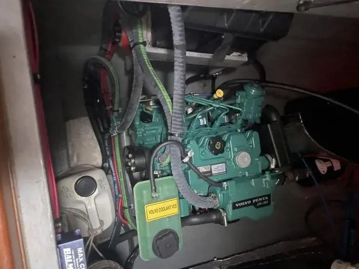 Galileo Yacht Photos Pics Engine compartment of a 2000 Manta 42 Catamaran with Volvo Penta motor.