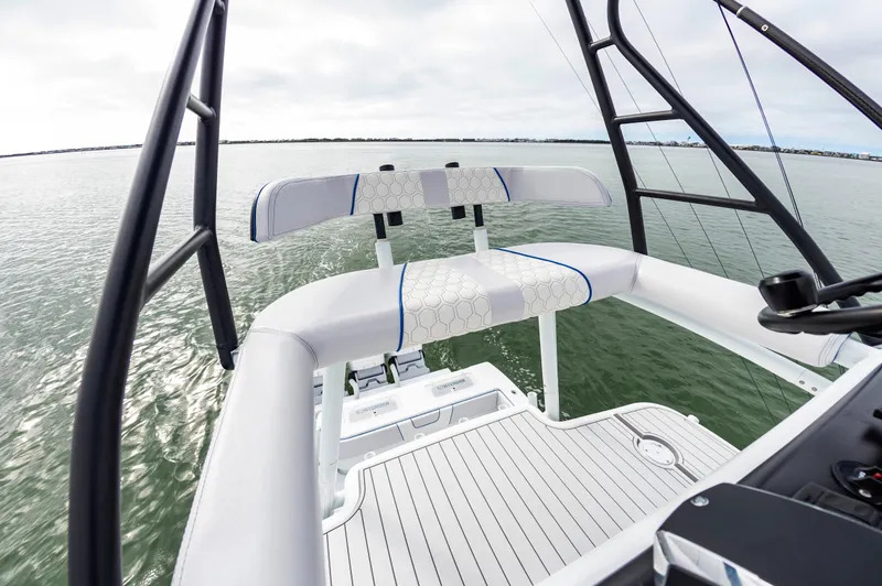 Fin Print Yacht Photos Pics 2023 Contender 44FA boat with sleek seating and ocean view.