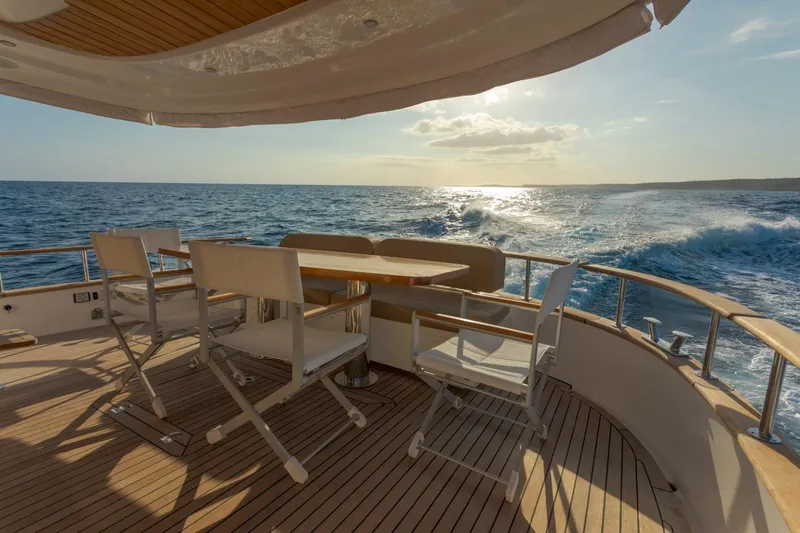  Yacht Photos Pics Luxurious Sasga Yachts 55 (2026) deck with ocean view and elegant seating.