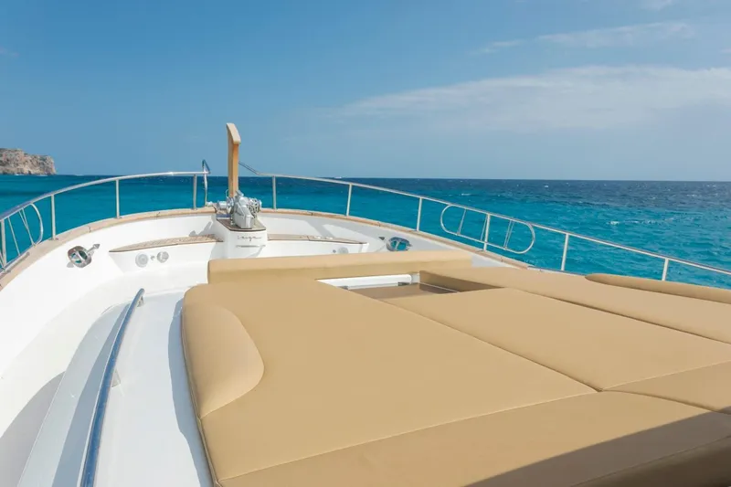  Yacht Photos Pics 2026 Sasga Yachts 55, luxurious deck view, cruising on clear blue ocean waters.