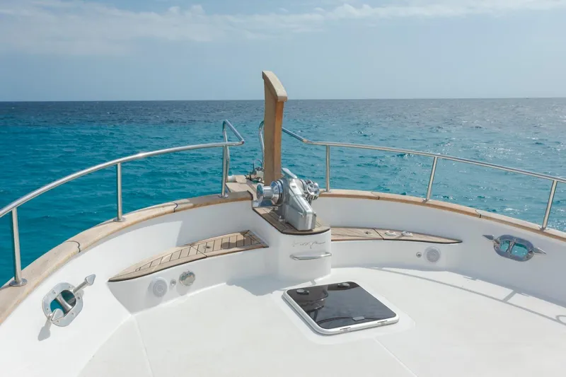  Yacht Photos Pics Bow view of 2026 Sasga Yachts 55, featuring sleek design and ocean backdrop.