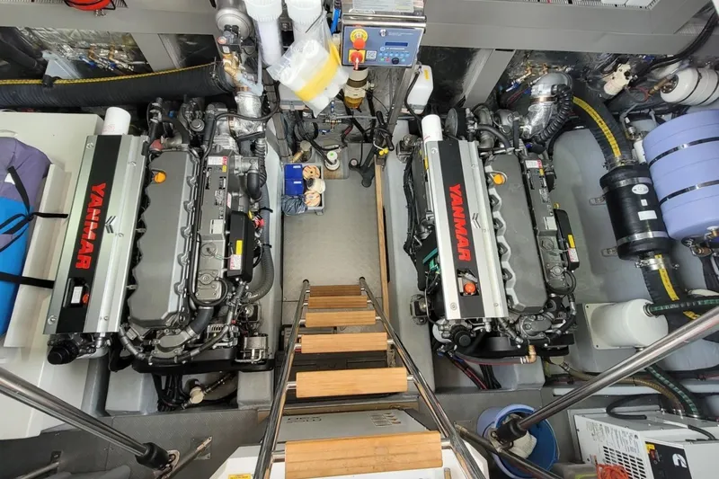  Yacht Photos Pics Engine room of 2026 Sasga Yachts 55 with dual Yanmar engines.