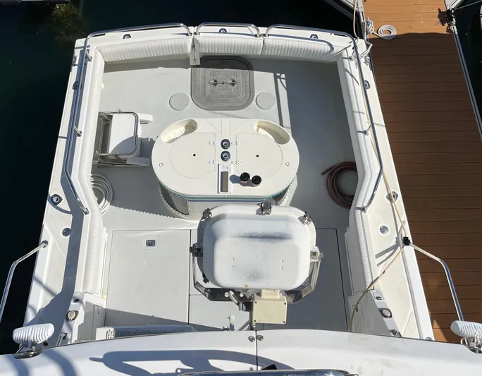  Yacht Photos Pics Overhead view of 1993 Radovich 34 boat deck with seating and equipment.